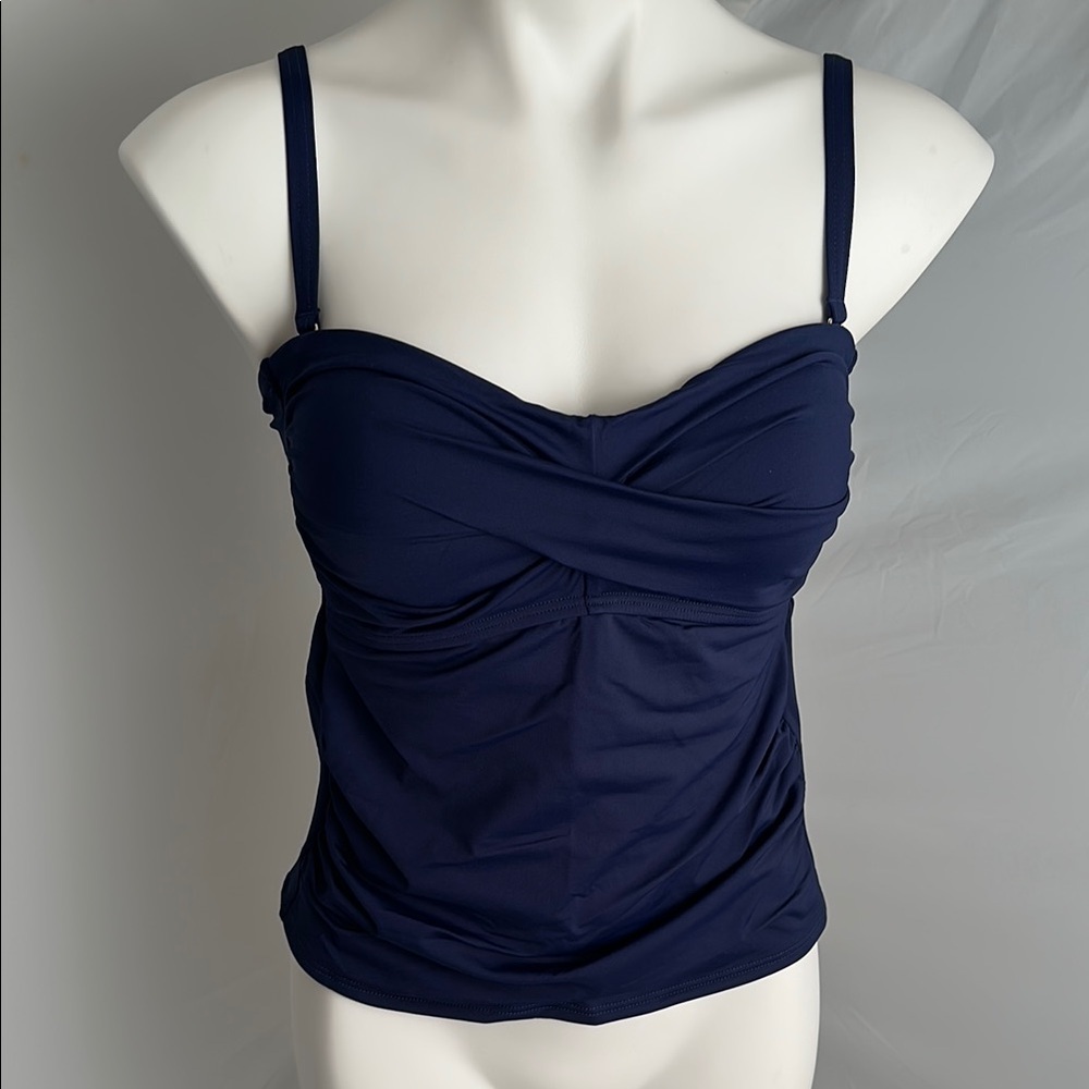 Lands End Twist Front Sweetheart Neckline Navy Blue Convertible Tankini Top